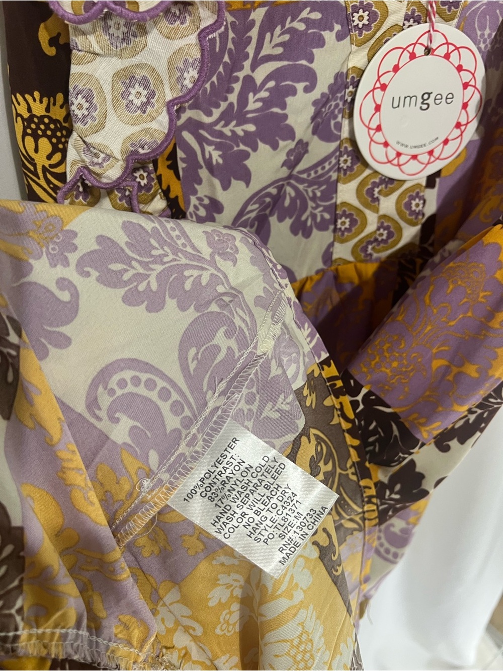 Umgee Patchwork Floral Maxi Dress in Purple, Mustard & Brown nwt M - Picture 4 of 9